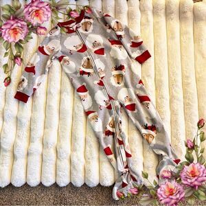 Kids Santa Print‎ One Piece piz up footed Pajama